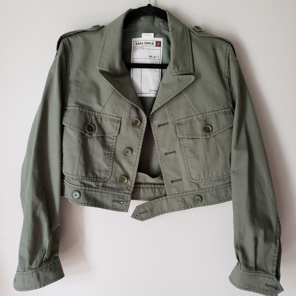 Zara Jackets & Blazers - Zara SRPLS Army Green Crop Embroidered Jacket L